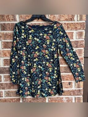 J. Jill Navy Pima A-Line Printed Tunic with Multicolor Speckle